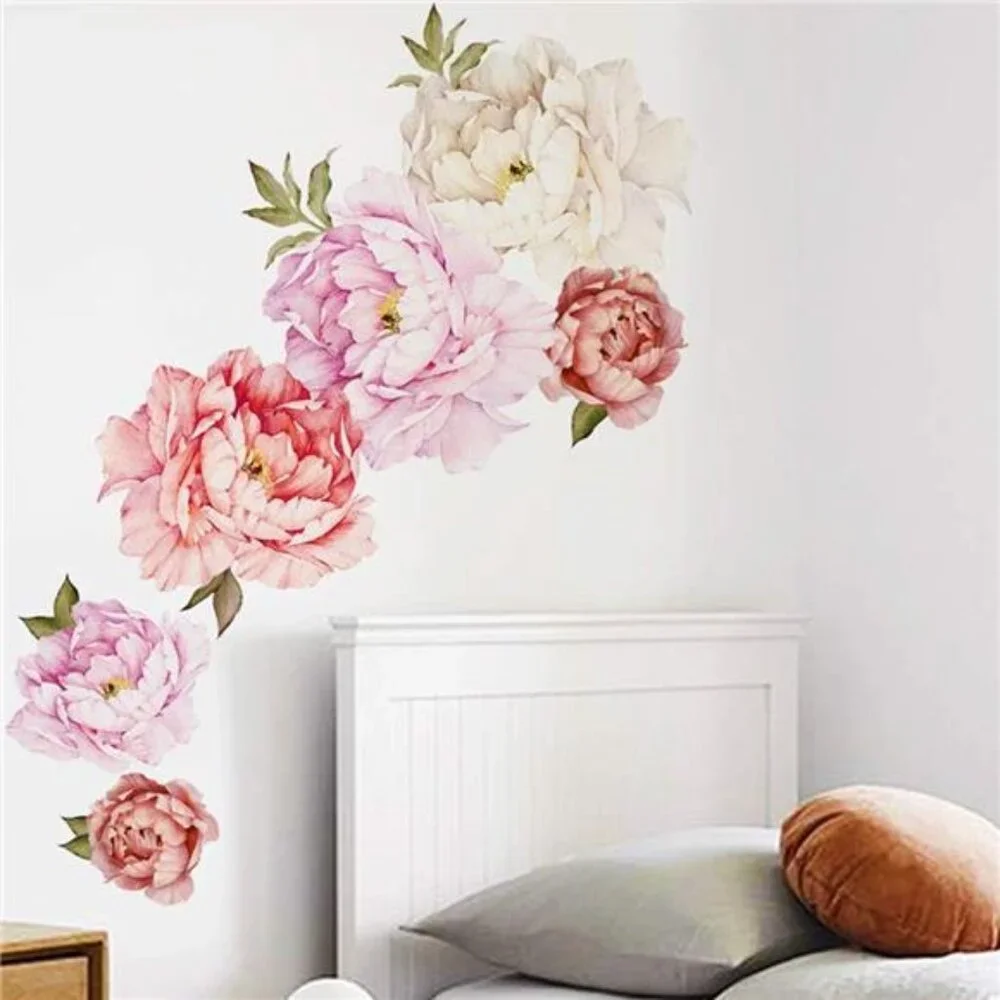 Peonies Wall Decals Floral Wall Stickers Rose Bouquet Peel Stick Flowers Decor